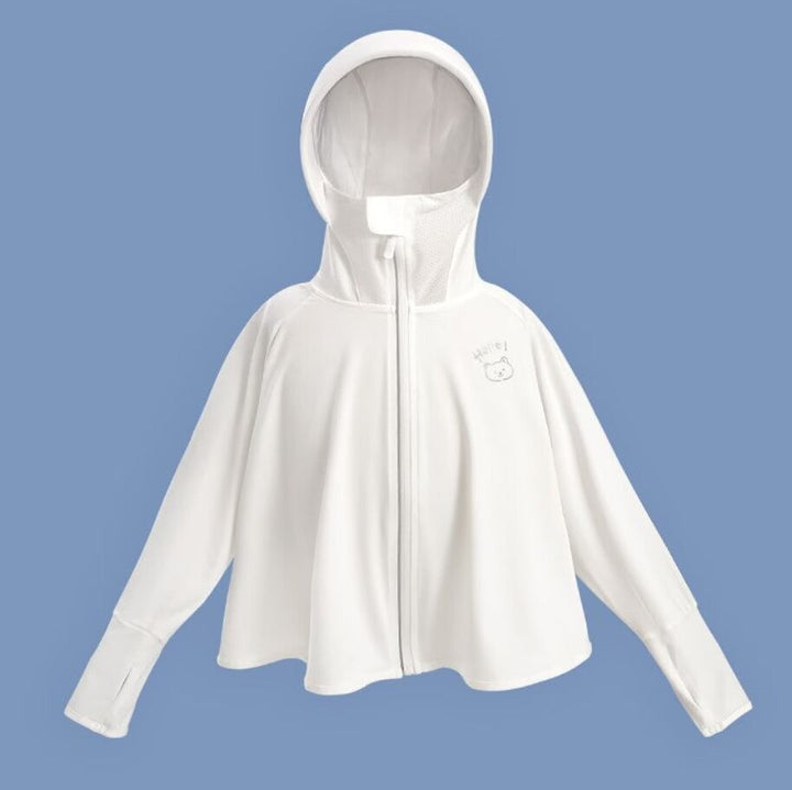 Unisex nan ultraleichte Kinder-Sonnenschutzjacke mit Kapuze, Reißverschluss, Meshfutter und Bärenstickerei  Drune