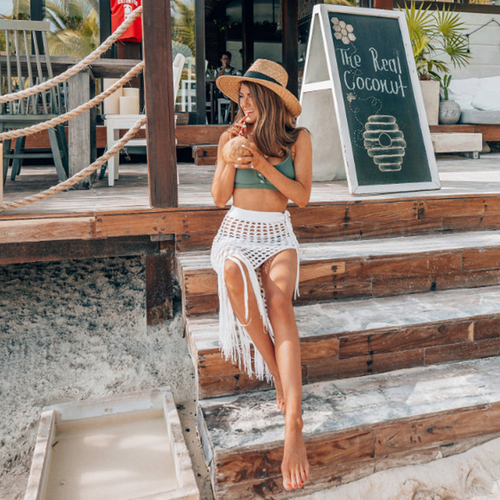 Damen Strandsarong mit trendigem Netzdesign und Fransen Drune