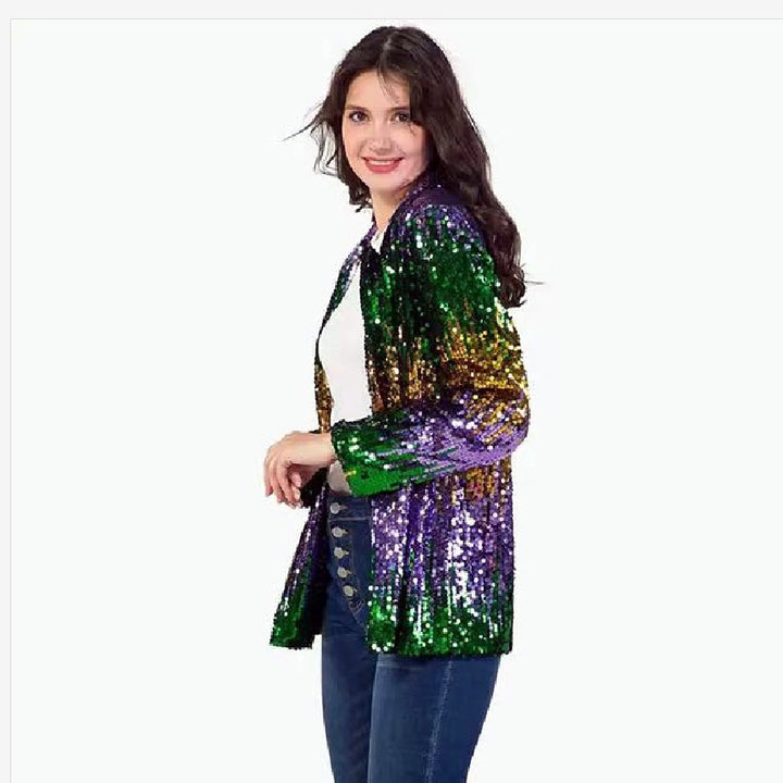 Damen Glitzernde Paillettenjacke mit offenem Schnitt und langem Arm Drune