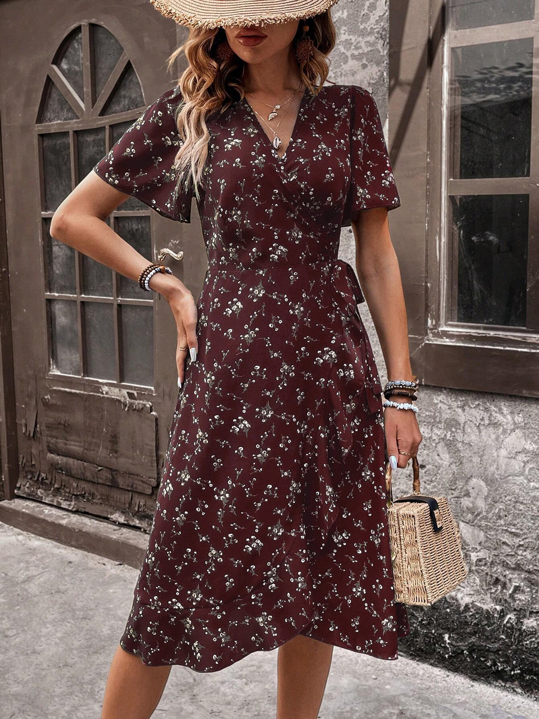 Damen Wickelkleid mit floralem Design Drune