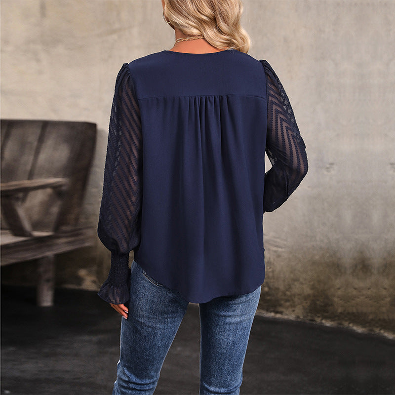 Damen Bluse mit Rüschendetails und transparenten Ärmeln Drune