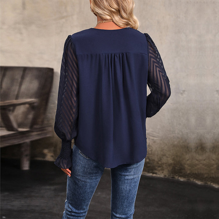 Damen Bluse mit Rüschendetails und transparenten Ärmeln Drune