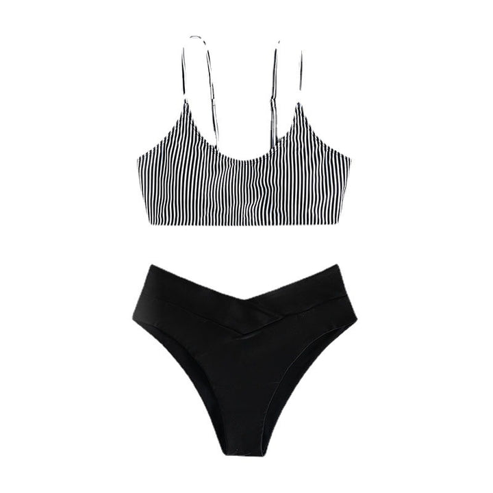 Damen Triangel-Bikini-Set mit modischem gestreiftem Oberteil und hochgeschnittenem Höschen Drune