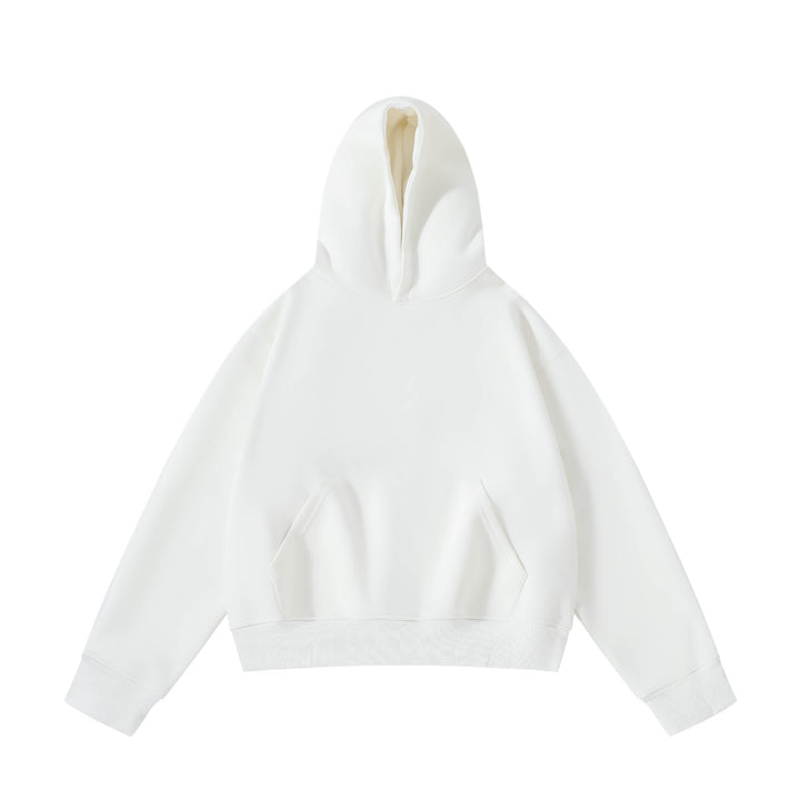 Unisex schwerer Oversize-Kapuzenpullover mit doppellagiger Kapuze Kängurutasche und breitem Rippbund Drune