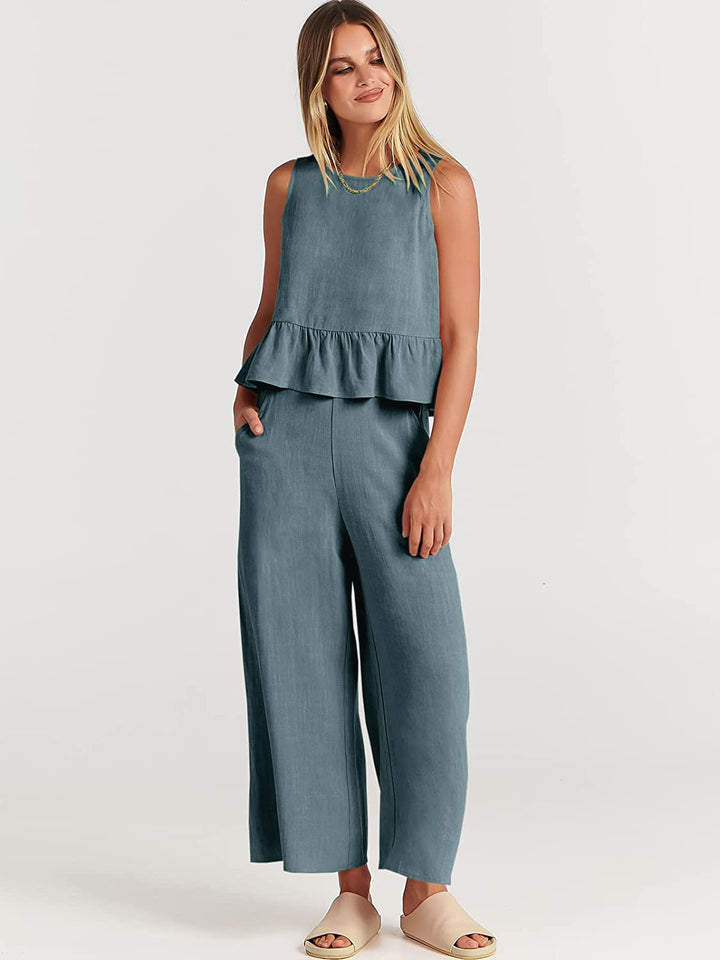 Damen luftige Sommerbluse und weite Hose Drune