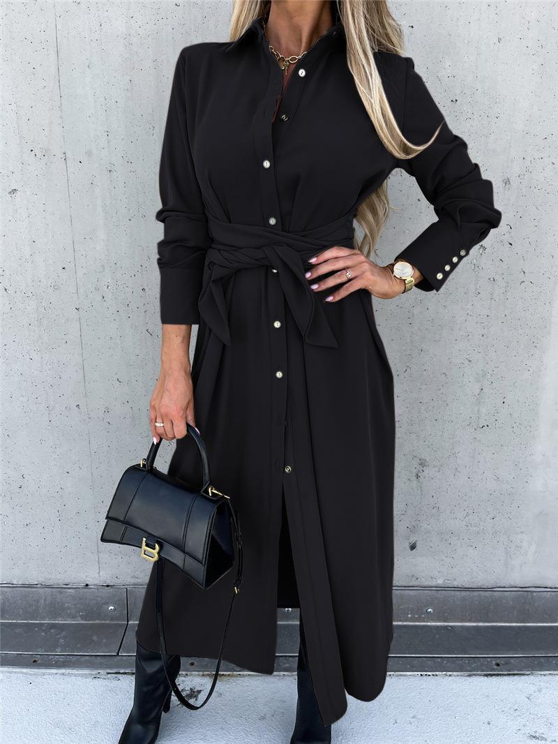Damen Hemdblusenkleid mit asymmetrischem Saum und Taillengürtel Drune
