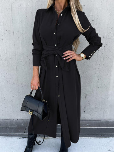 Damen Hemdblusenkleid mit asymmetrischem Saum und Taillengürtel Drune