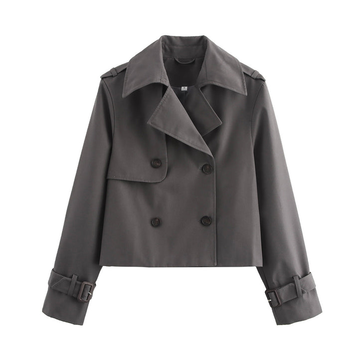 Damen modische cropped Übergangsjacke mit breitem Kragen Drune