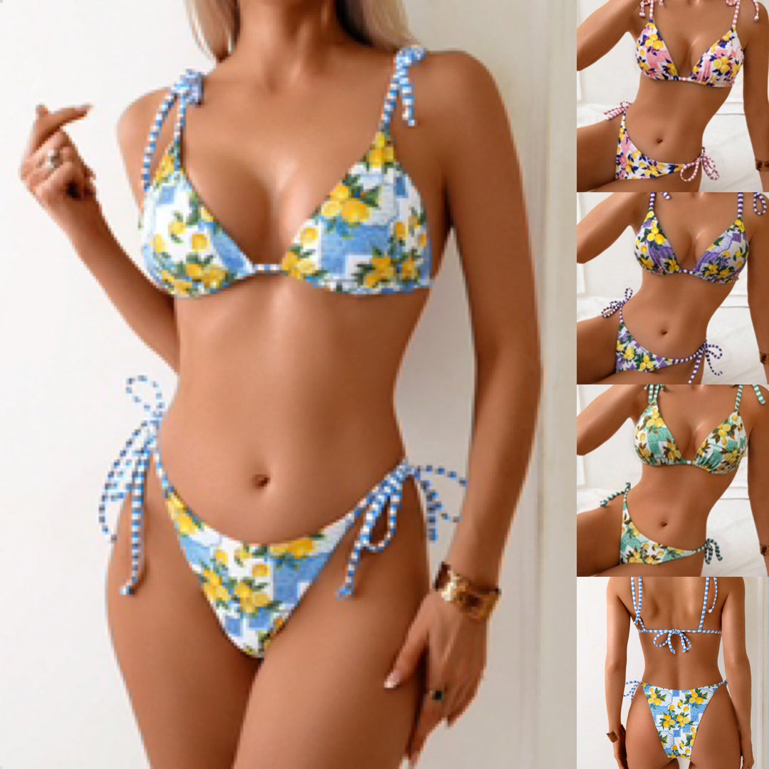 Damen Triangel-Bikini mit verspieltem floralen Muster und verstellbaren Trägern Drune