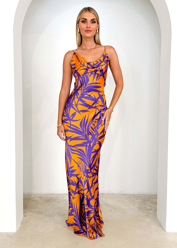 Damen Maxikleid mit tiefem Ausschnitt und floralem Print Drune