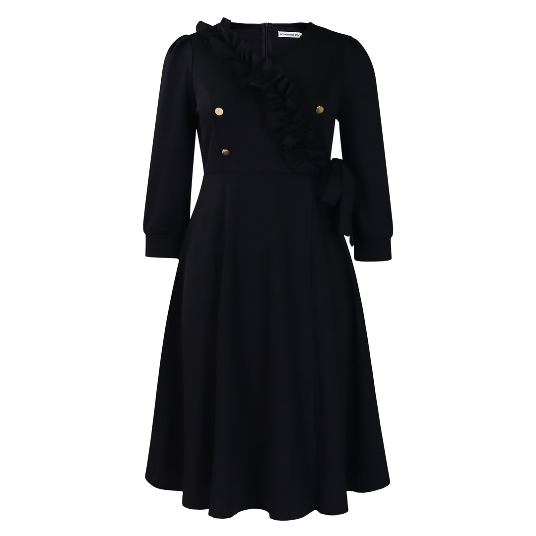 Damen Midikleid mit eleganter Rüschendetail und taillierter Silhouette Drune