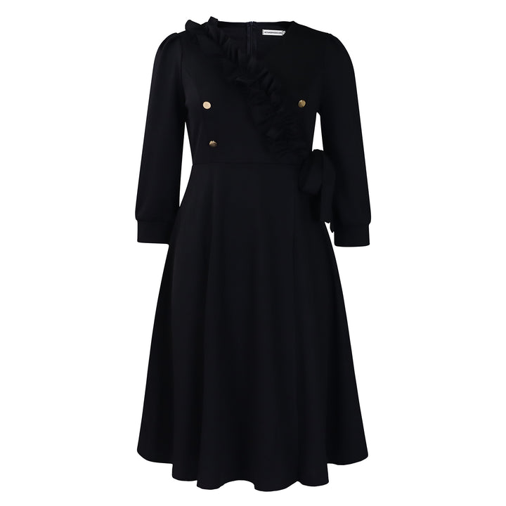 Damen Midikleid mit eleganter Rüschendetail und taillierter Silhouette Drune