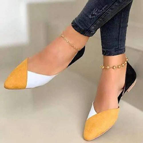 Damen elegante Ballerinas mit spitzem Zehenbereich und modischem Farbblockdesign Drune