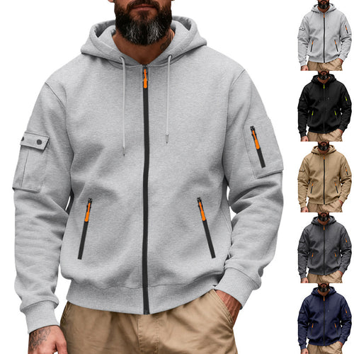 Herren nan Kapuzenjacke mit Vollreißverschluss, Utility-Taschen und gerippten Bündchen Drune