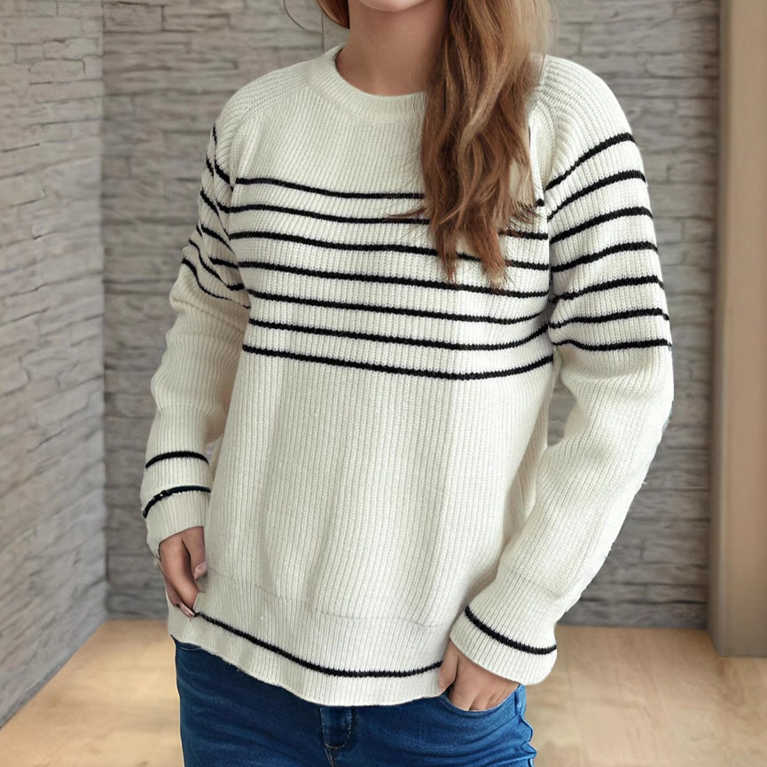 Damen lässiger Pullover mit maritimem Streifenmuster und weichem Stoff Drune