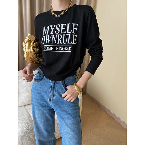 Damen Langarm-T-Shirt mit kreativem Schriftzug und lässiger Passform Drune