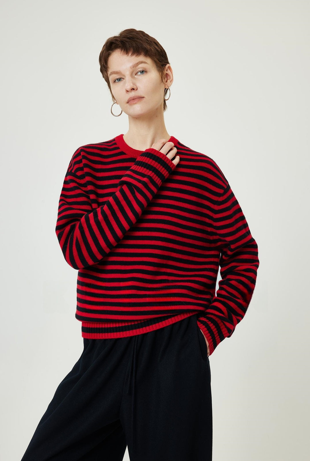 Damen Modischer Rollkragenpullover mit Streifenmuster Drune