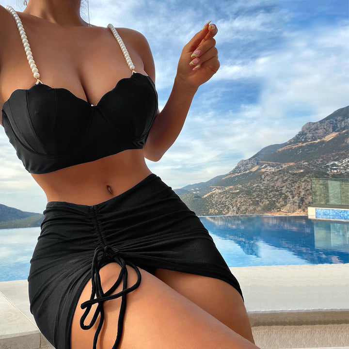 Damen Bandeau-Bikini mit eleganten Perlen-Trägern Drune