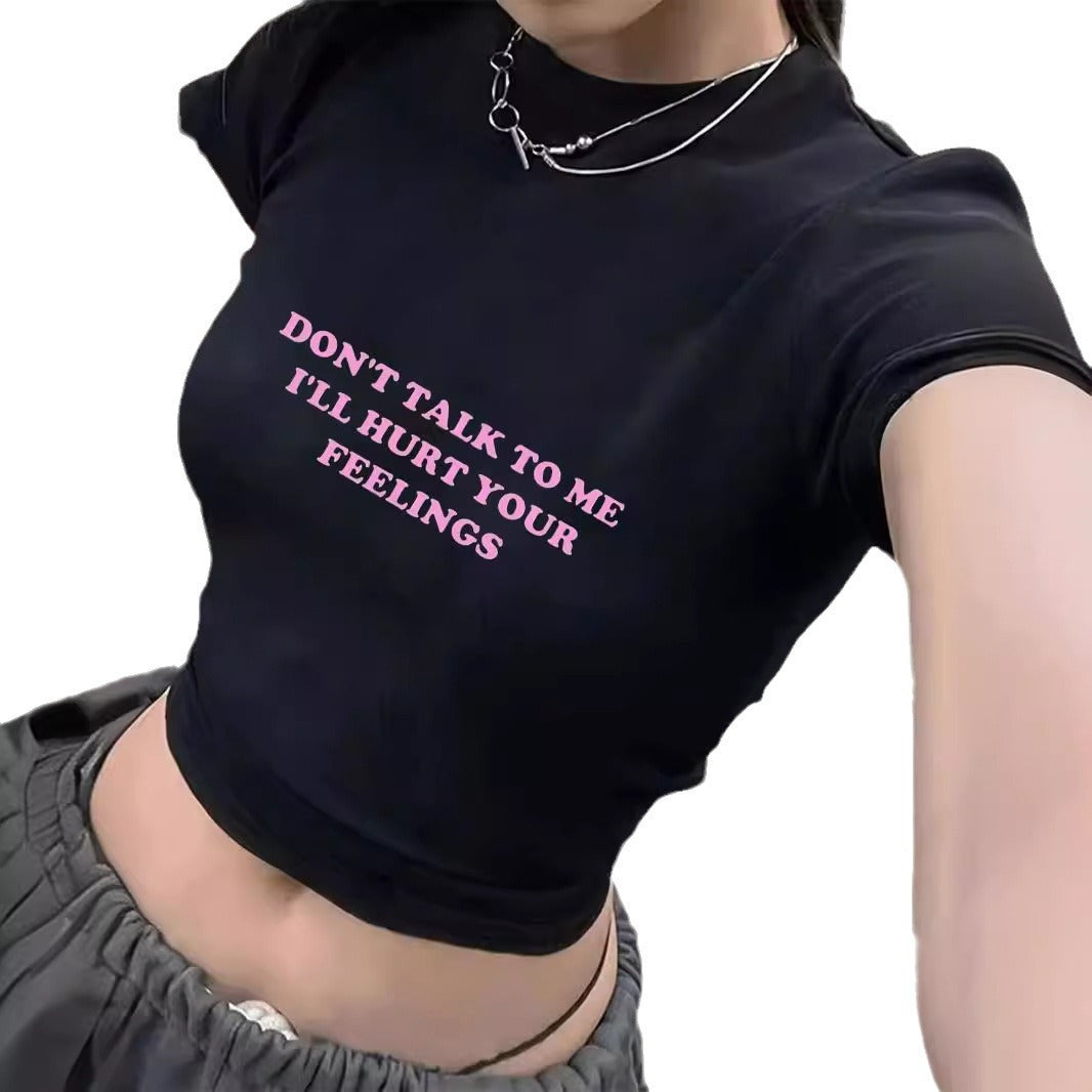 Damen Crop-T-Shirt mit auffälligem Statement-Print Drune 1777452337