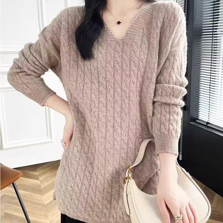 Damen Grobstrickpullover mit V-Ausschnitt und lässigem Schnitt Drune