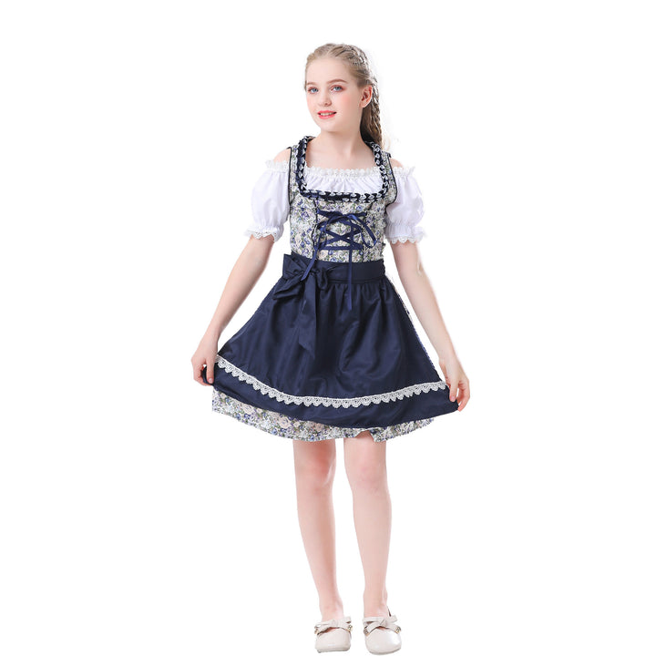 Damen nan traditionelles Dirndlkleid für Mädchen mit Schnürkorsett Puffärmeln und Spitzenschürze Drune