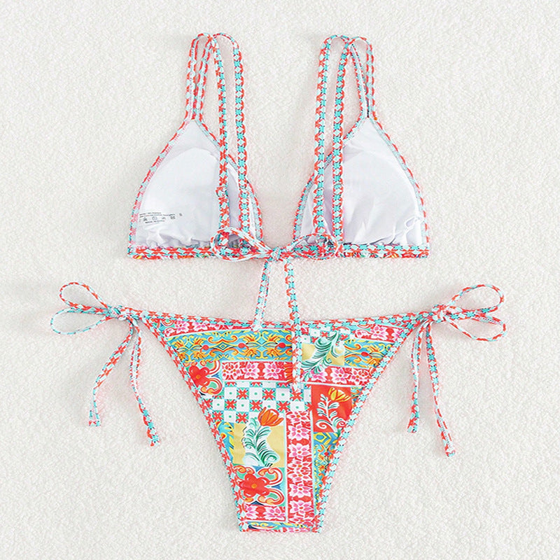 Damen Triangel-Bikini mit feinem Musterdesign und raffinierten Bindebändern Drune