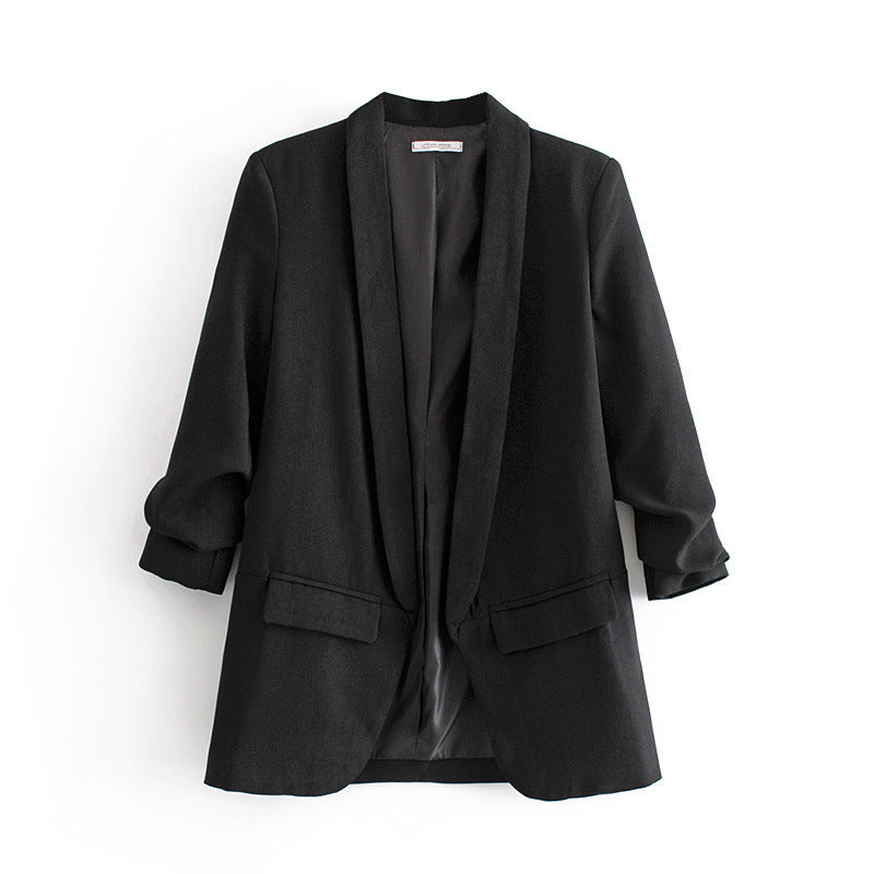 Damen eleganter Blazer mit gekrempelten Ärmeln und praktischen Taschen Drune