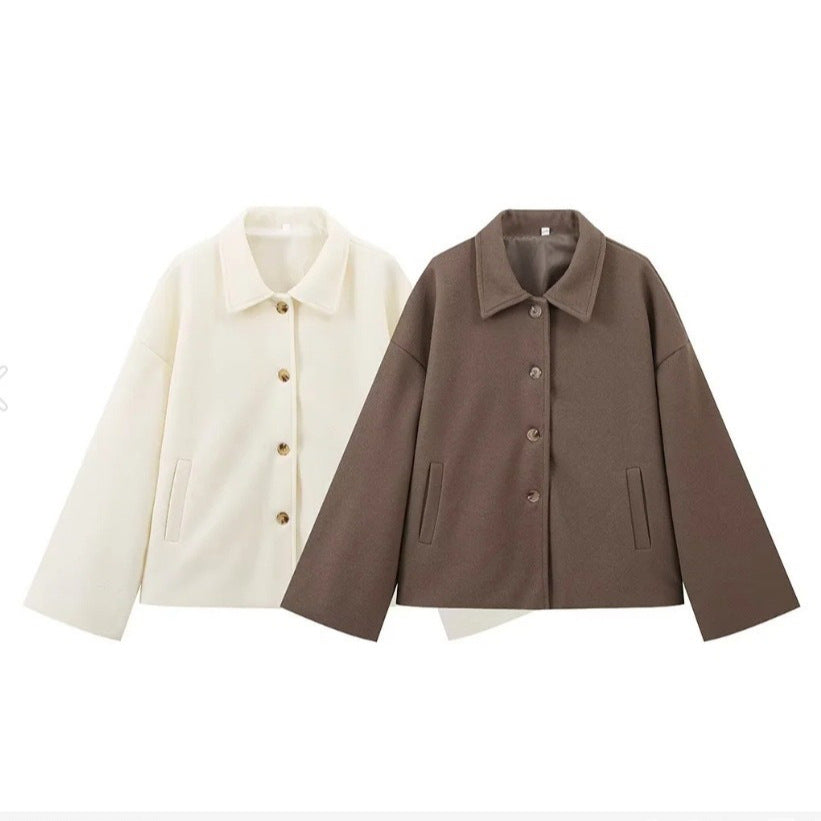 Damen schicke Blousonjacke aus weichem Stoff mit Knopfverschluss und Taschen Drune