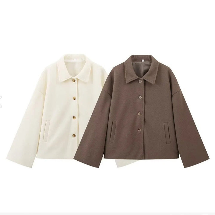 Damen schicke Blousonjacke aus weichem Stoff mit Knopfverschluss und Taschen Drune