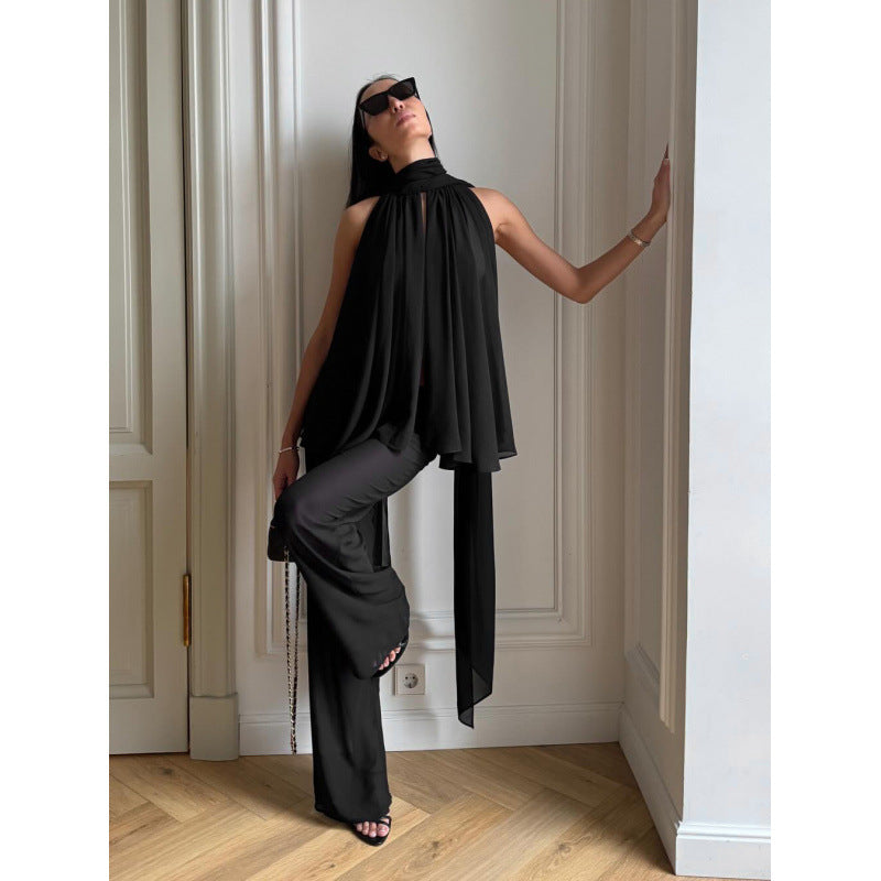 Damen Elegantes Top mit fließendem Schnitt und raffiniertem Halstuch Drune