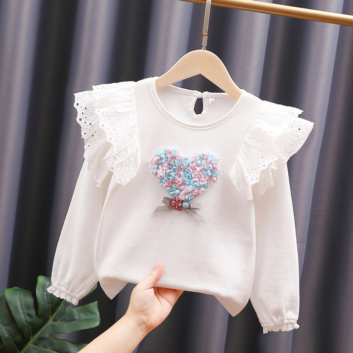 Mädchen Rundhals Sweatshirt mit Rüschendetails und Herzapplikation Drune