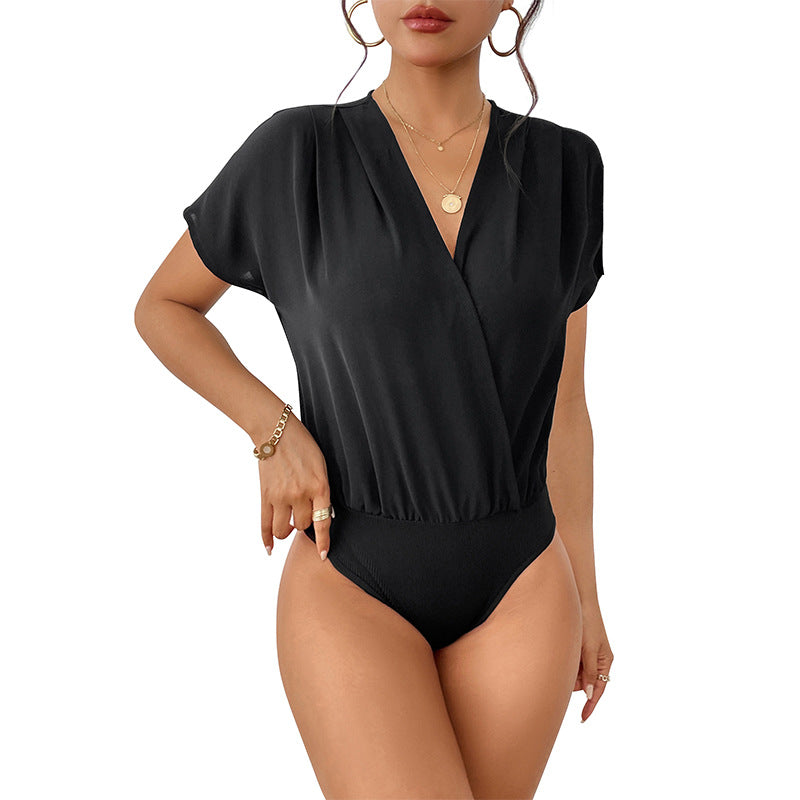 Damen Bodysuit mit lässigem V-Ausschnitt und elastischem Bund Drune