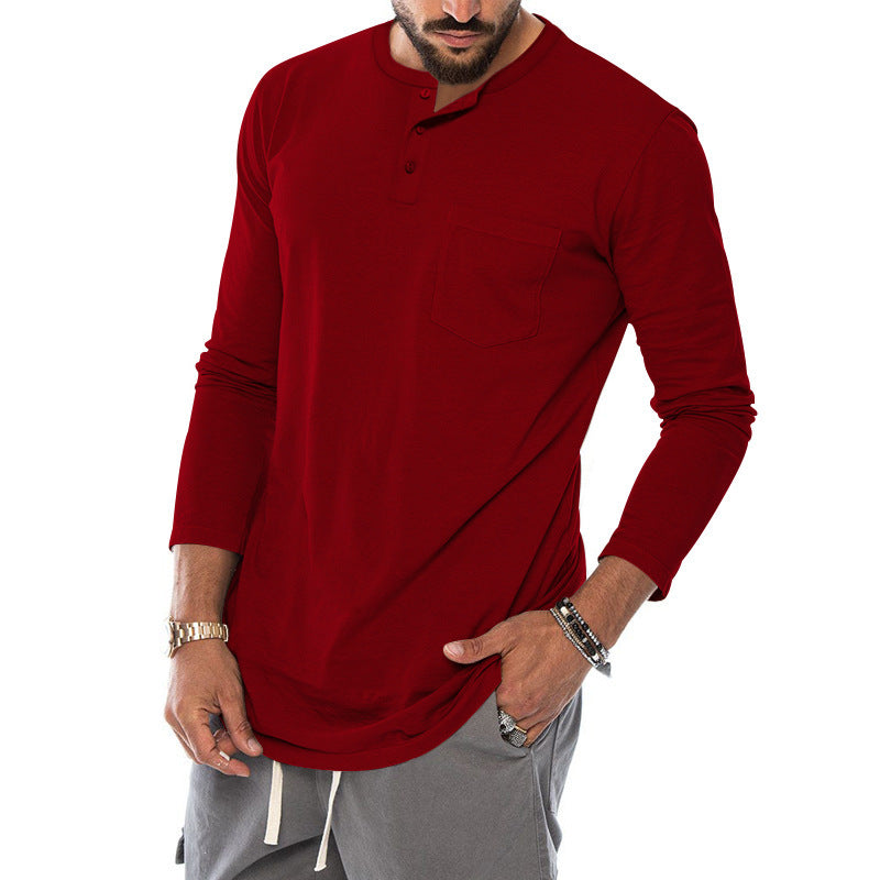 Herren Langarm-Henley-Shirt mit modischem Knopfverschluss und praktischer Brusttasche Drune