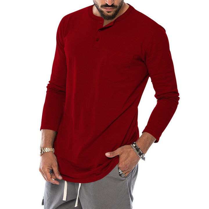 Herren Langarm-Henley-Shirt mit modischem Knopfverschluss und praktischer Brusttasche Drune