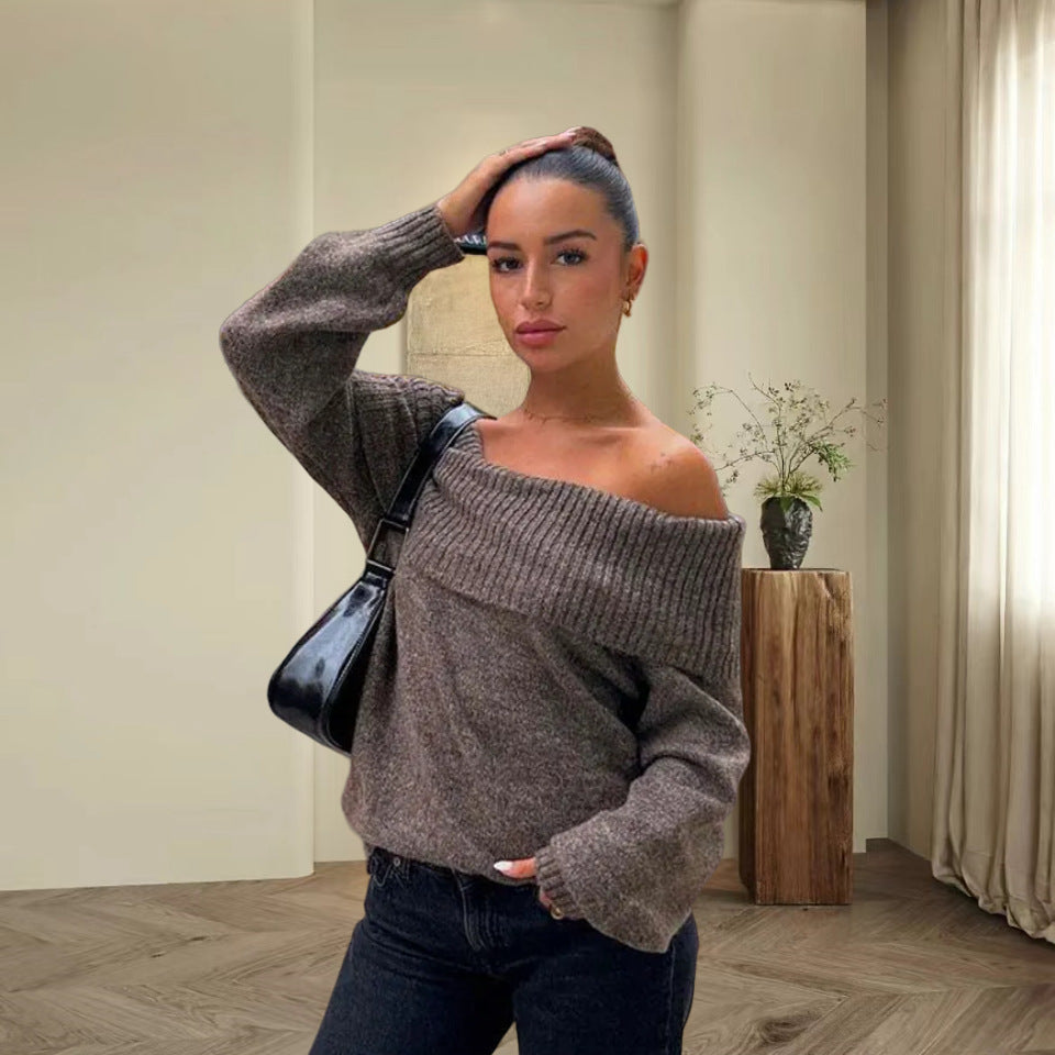 Damen Oversized Strickpullover mit schulterfreiem Design Drune