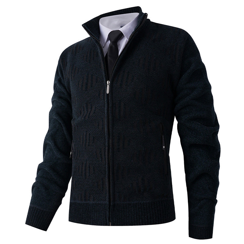 Herren Strickjacke mit strukturiertem Muster und hohem Kragen Drune