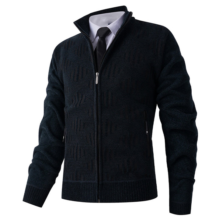 Herren Strickjacke mit strukturiertem Muster und hohem Kragen Drune