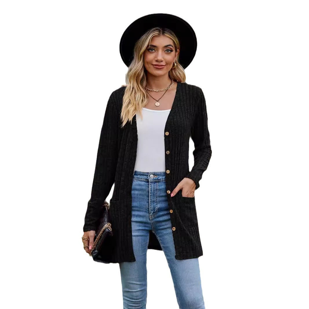 Damen Strickjacke mit Knopfleiste und Taschen Drune