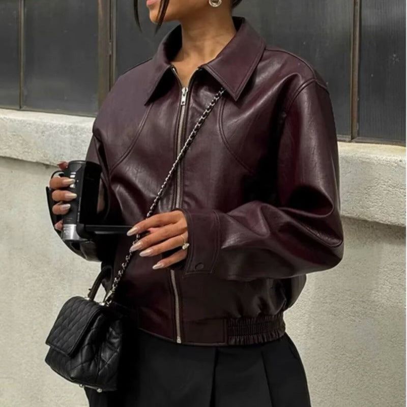 Damen Kunstlederjacke mit elastischem Bund und sportlichem Schnitt Drune