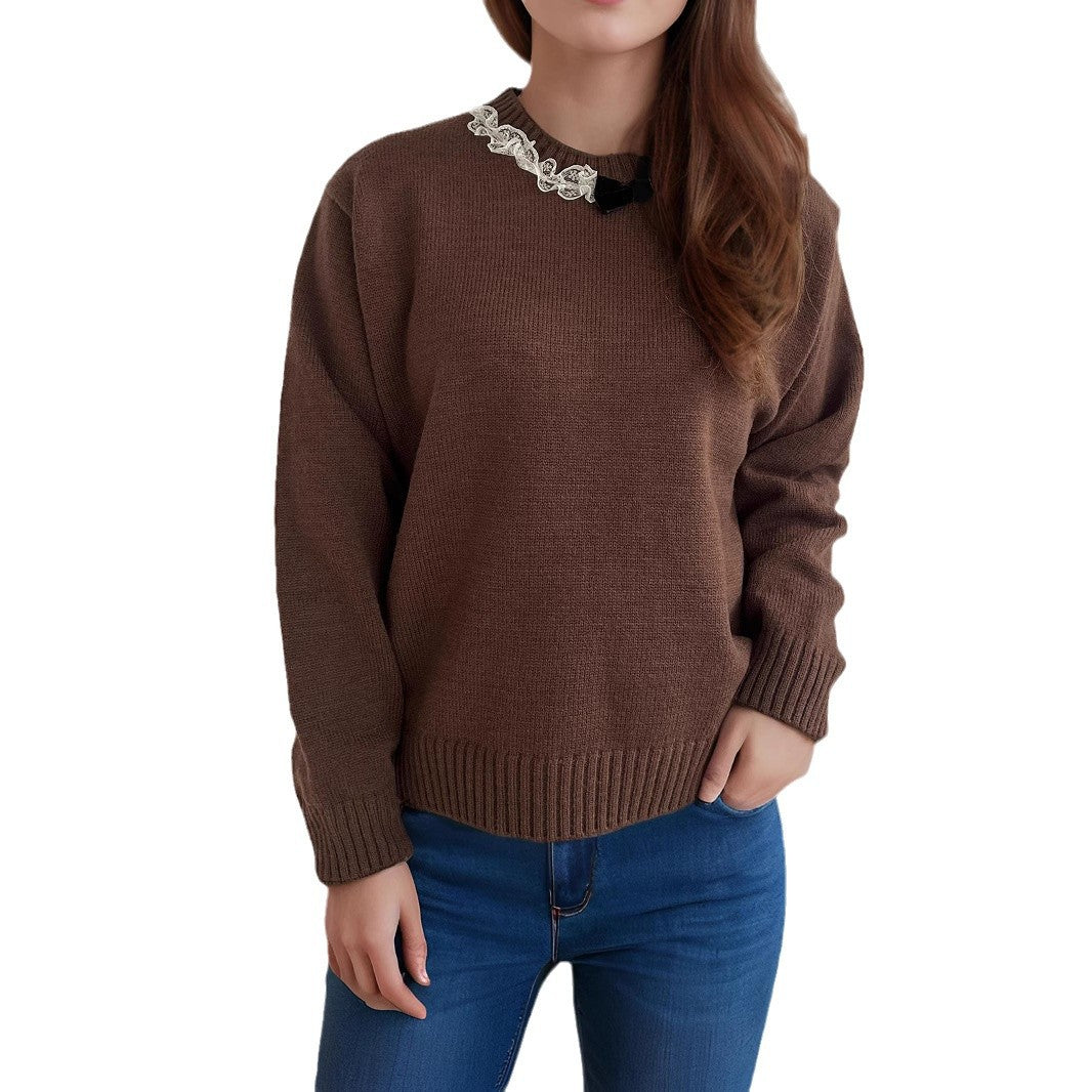 Damen lässiger Pullover mit dekorativem Kragen Drune