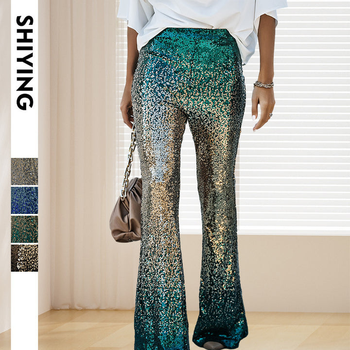 Damen Glitzernde Schlaghose mit luxuriösem Pailletten-Muster Drune