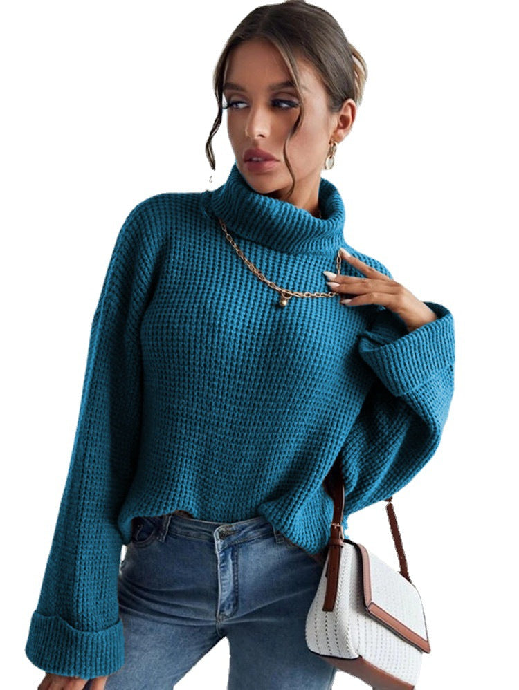 Damen Grober Strickpullover mit hohem Kragen und lässigem Fit Drune