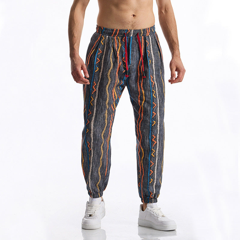 Herren lässige Harem-Hose mit buntem Muster und elastischem Bund Drune