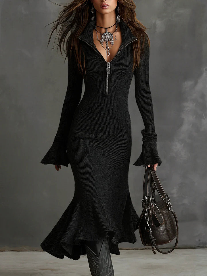 Damen Strickkleid mit Reißverschluss und voluminösem Saum Drune