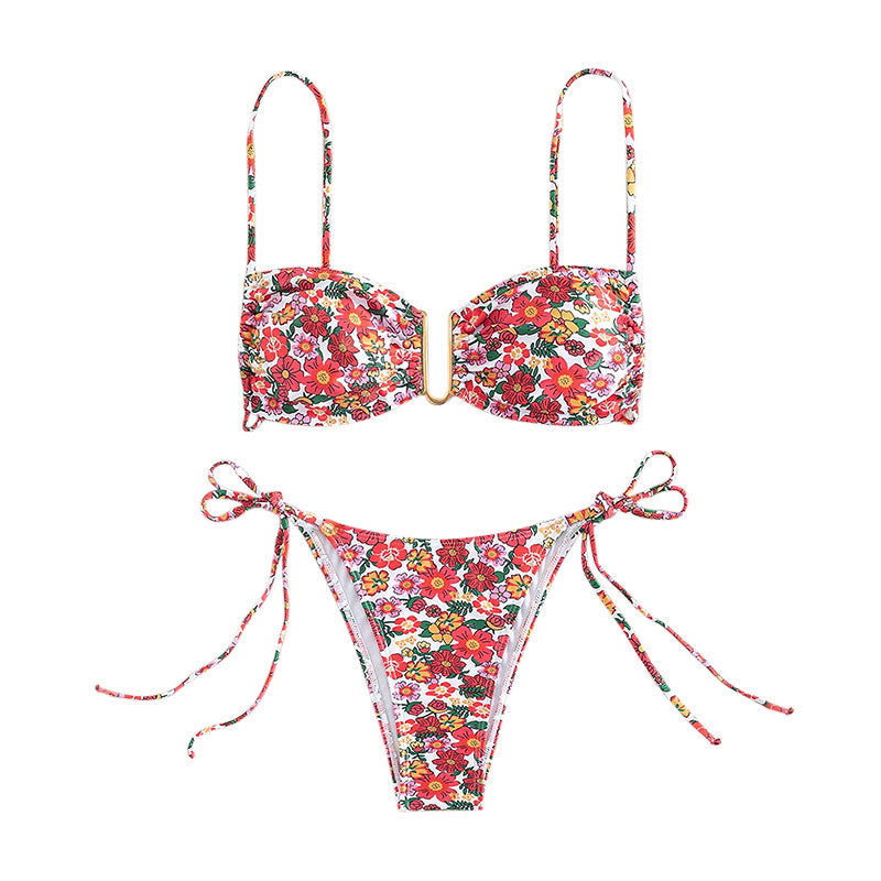 Damen Floral Bikini-Set mit verstellbaren Trägern und dekorativem Bindeband Drune