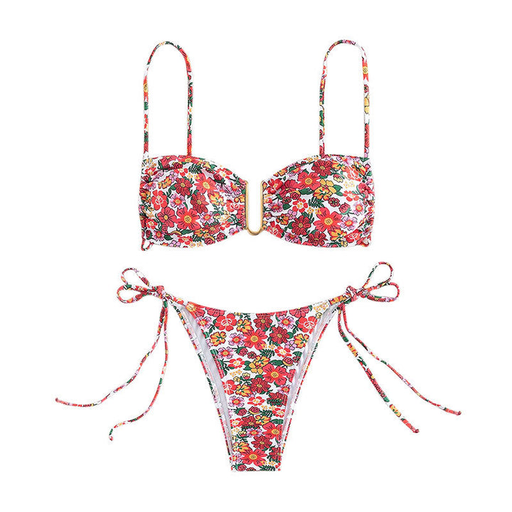 Damen Floral Bikini-Set mit verstellbaren Trägern und dekorativem Bindeband Drune