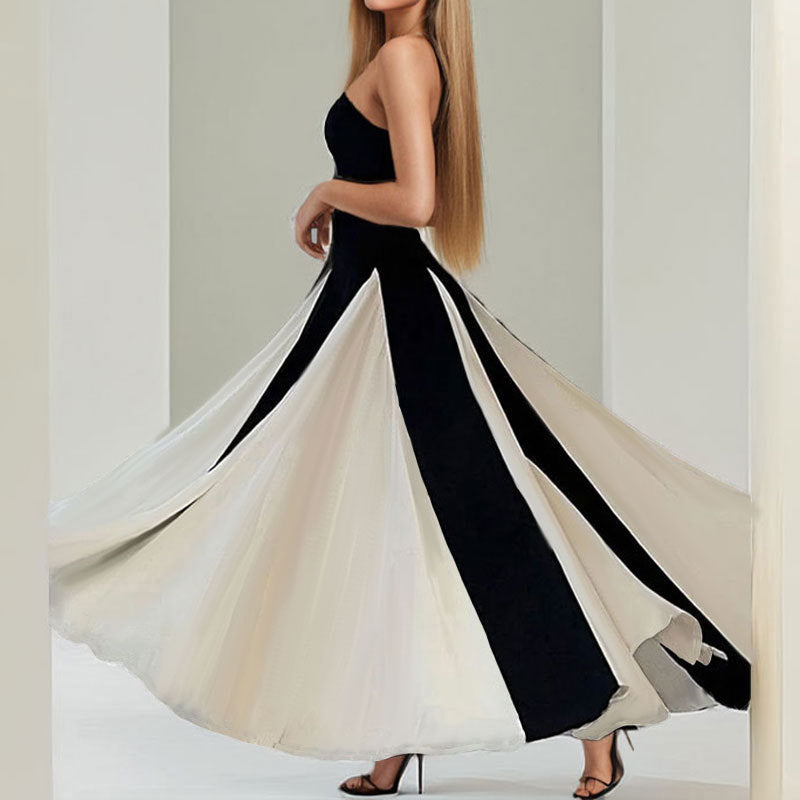 Damen Abendkleid mit trägerlosem Design und elegantem Farbkontrast Drune