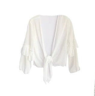 Damen Chiffonbluse mit voluminösen Rüschensäumen Drune