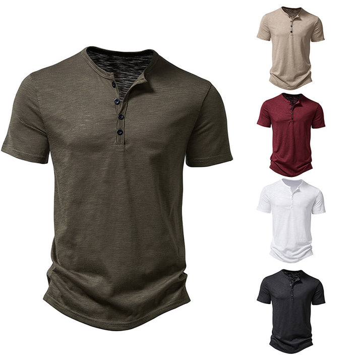 Herren Casual Kurzarm-Henley-Shirt mit strukturiertem Stoff Drune