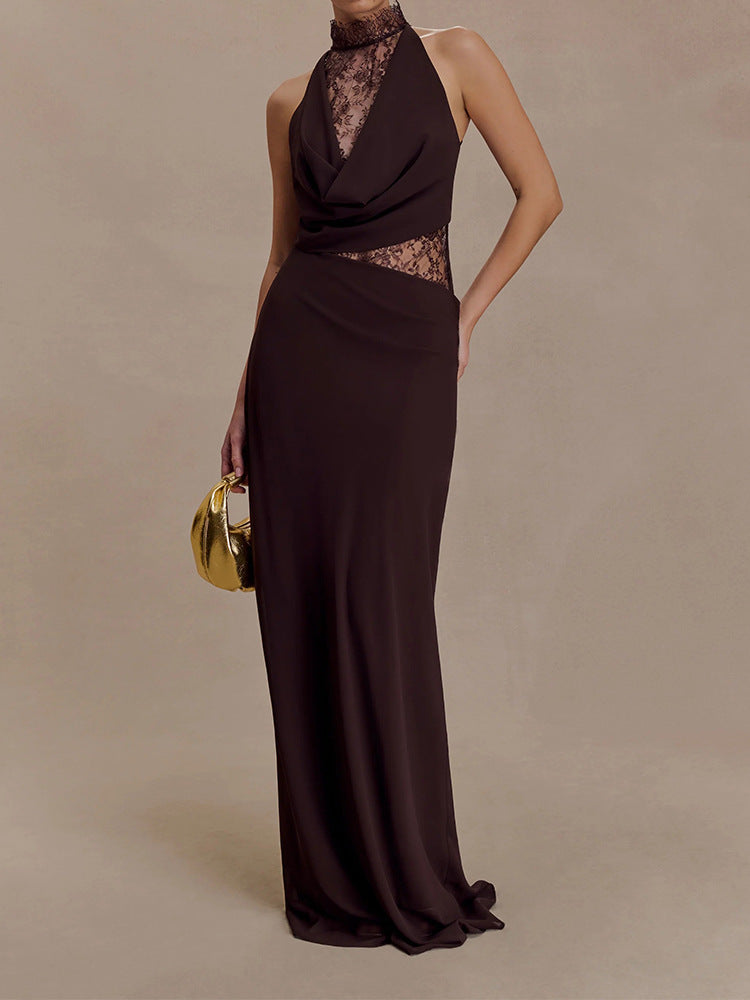 Damen Elegantes Bodenkonturen-Kleid mit exquisiter Spitzeneinlage Drune